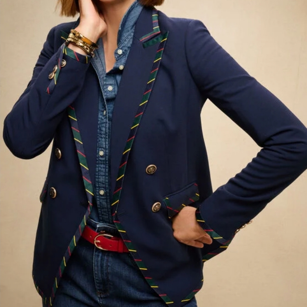 Talbots Ribbon Trim Navy Blazer Size 2 Petite
